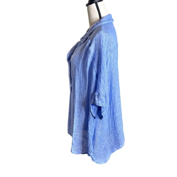 FLAX Blue 100% Linen Short Sleeve Tunic Top Women's Small - Picture 3 of 9